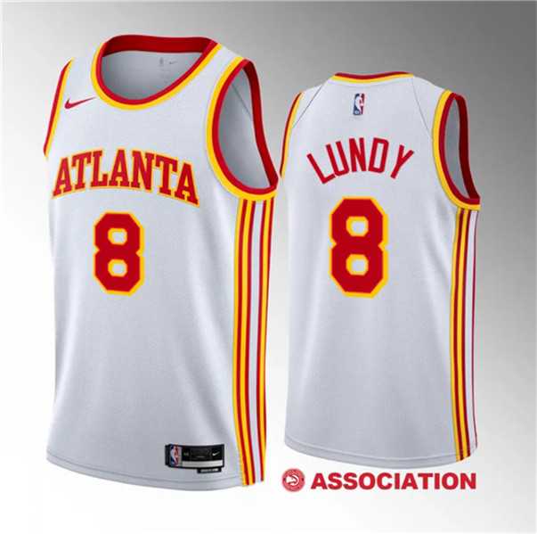 Mens Atlanta Hawks #8 Seth Lundy White 2023 Draft Association Edition Stitched Basketball Jersey Dzhi->atlanta hawks->NBA Jersey